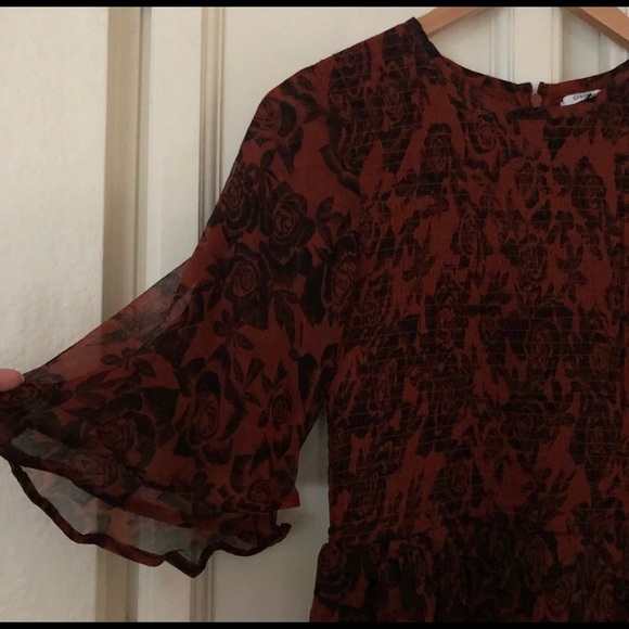 Ganni Revolve Beaumont Rust Black Smocked Dress - Picture 4 of 8